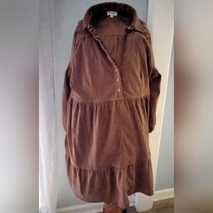 Umgee Brown Tiered Corduroy Dress